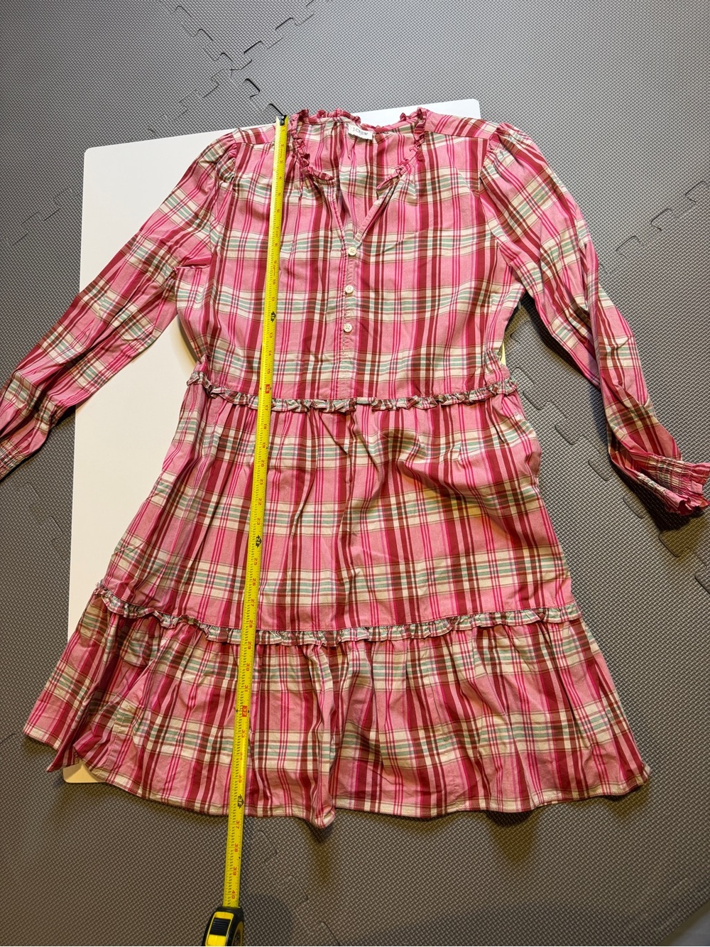 J. Crew Pink Plaid Tiered Casual Dress